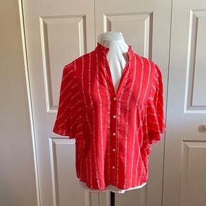 Anthropologie Red and White Striped Button Down Shirt